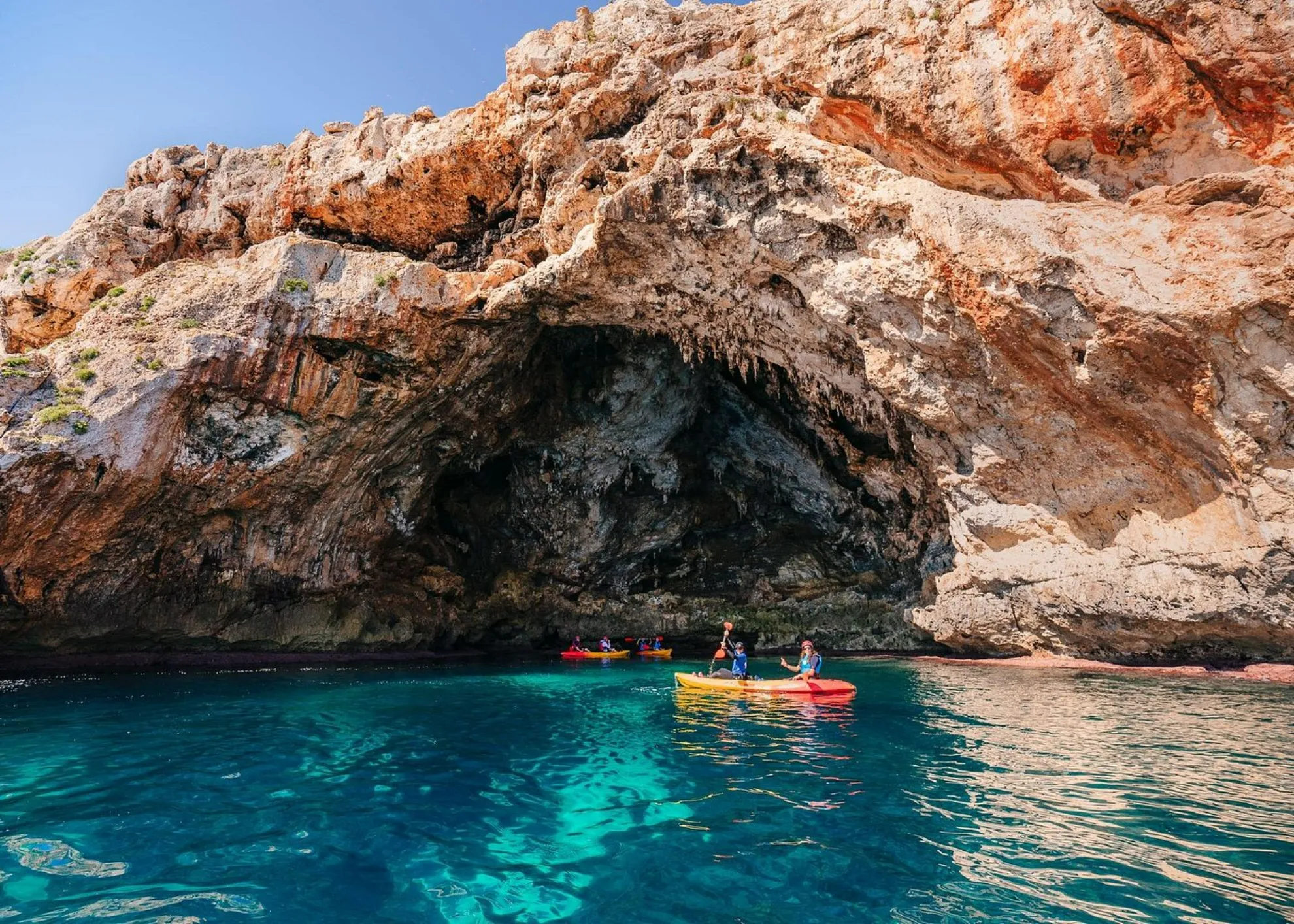 Kayak expedition to the sea caves of Cala Varques with snorkeling