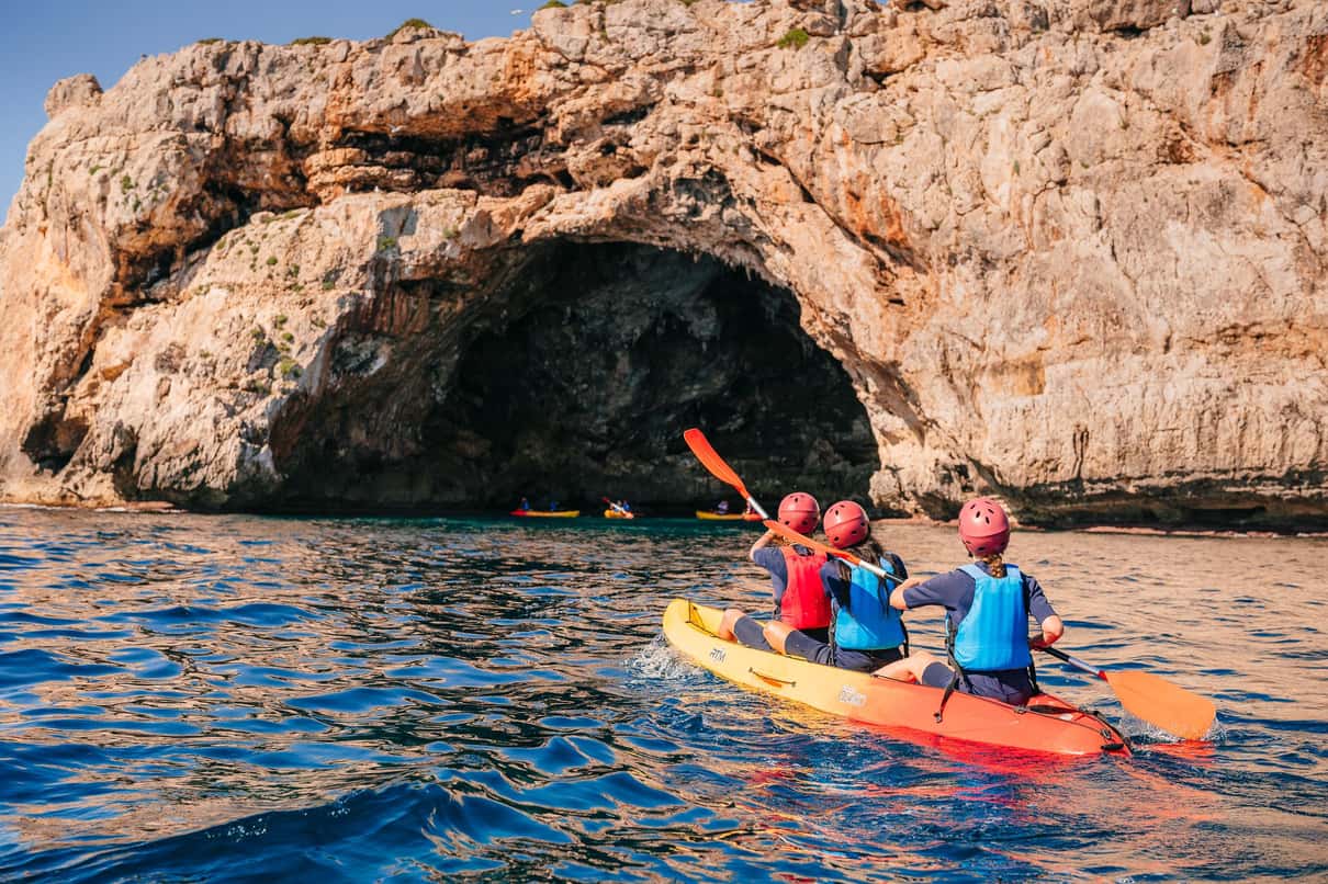 Exploring sea caves by kayak